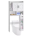 Over The Toilet Storage Cabinet 66 Inch Bathroom Organizer with Double Door Adjustable Shelf and Open Display Space White Freestanding