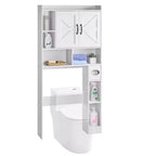 Over The Toilet Storage Cabinet 66 Inch Bathroom Organizer with Double Door Adjustable Shelf and Open Display Space White Freestanding