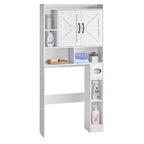 Over The Toilet Storage Cabinet 66 Inch Bathroom Organizer with Double Door Adjustable Shelf and Open Display Space White Freestanding