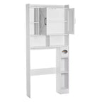 Over The Toilet Storage Cabinet 66 Inch Bathroom Organizer with Double Door Adjustable Shelf and Open Display Space White Freestanding