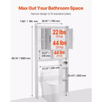 Over The Toilet Storage Cabinet 66 Inch Bathroom Organizer with Double Door Adjustable Shelf and Open Display Space White Freestanding