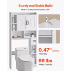 Over The Toilet Storage Cabinet 66 Inch Bathroom Organizer with Double Door Adjustable Shelf and Open Display Space White Freestanding