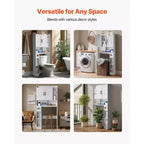 Over The Toilet Storage Cabinet 66 Inch Bathroom Organizer with Double Door Adjustable Shelf and Open Display Space White Freestanding