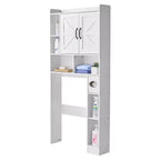 Over The Toilet Storage Cabinet 66 Inch Bathroom Organizer with Double Door Adjustable Shelf and Open Display Space White Freestanding