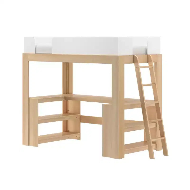 Lit mezzanine double de style Mid-Century Modern avec bureau et étagères intégrés