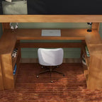 Lit mezzanine double de style Mid-Century Modern avec bureau et étagères intégrés
