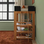 Lit mezzanine double de style Mid-Century Modern avec bureau et étagères intégrés
