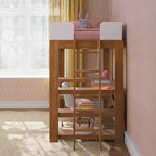 Lit mezzanine double de style Mid-Century Modern avec bureau et étagères intégrés