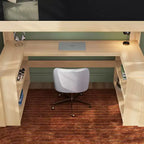 Lit mezzanine double de style Mid-Century Modern avec bureau et étagères intégrés