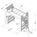 Lit mezzanine double de style Mid-Century Modern avec bureau et étagères intégrés