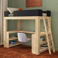 Lit mezzanine double de style Mid-Century Modern avec bureau et étagères intégrés