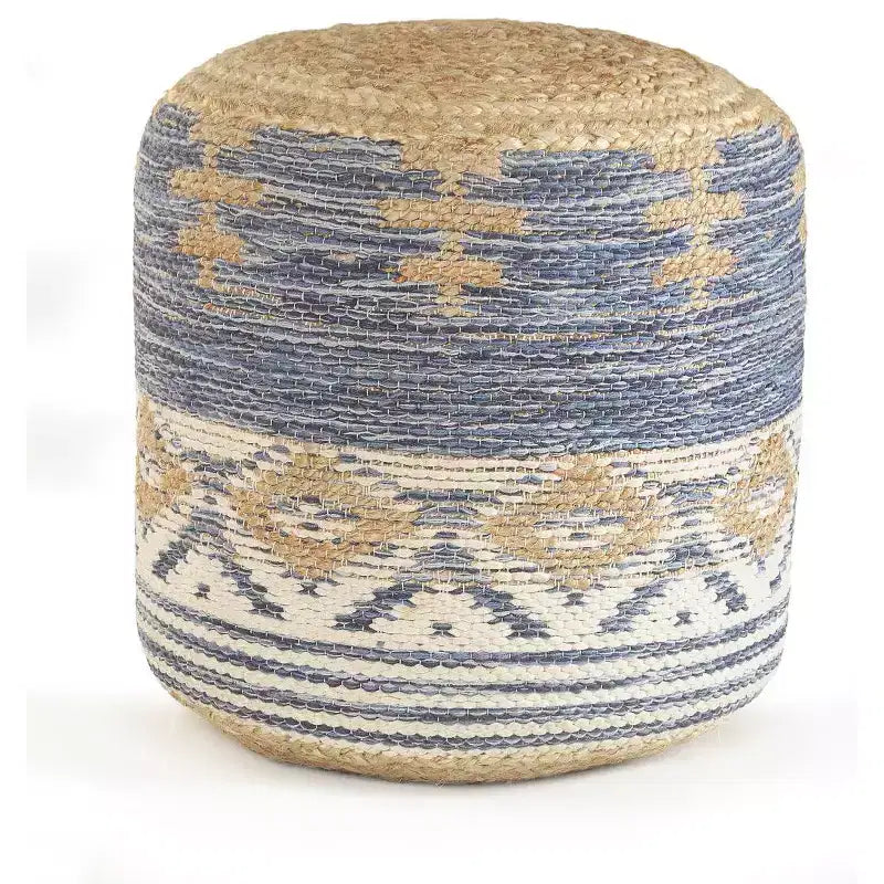 HomeRoots 18 Blue Cylinder Geometric Pouf Ottoman