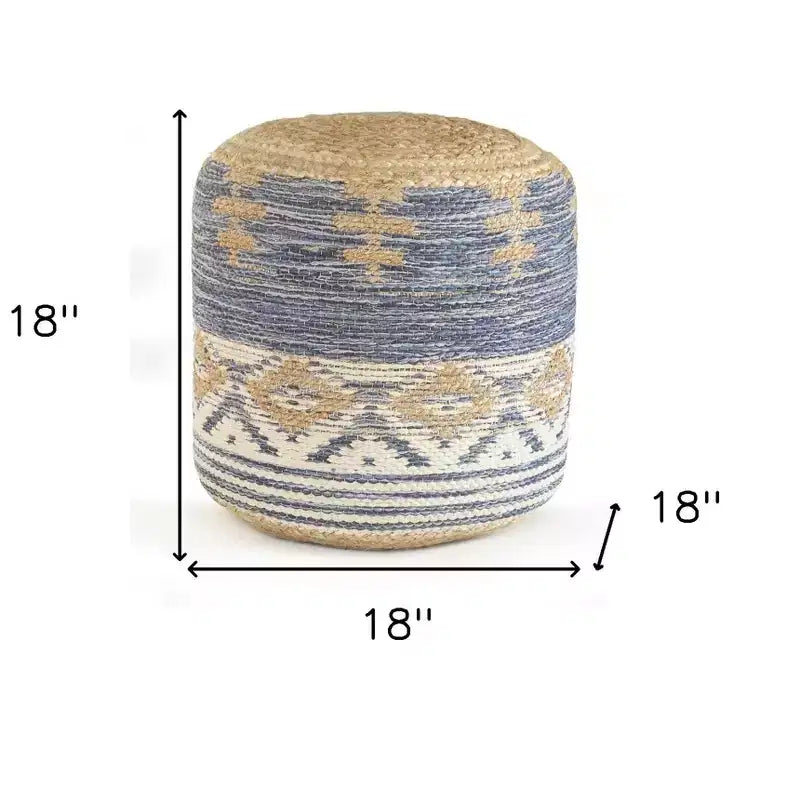 HomeRoots Pouf/Repose-pieds cylindrique géométrique bleu 18
