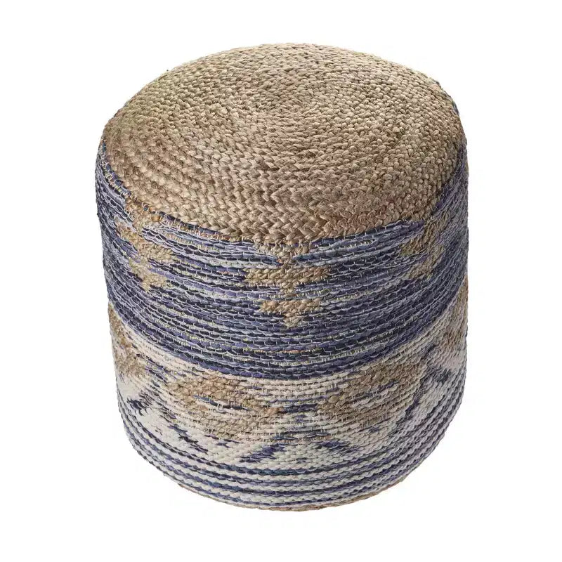 HomeRoots Pouf/Repose-pieds cylindrique géométrique bleu 18