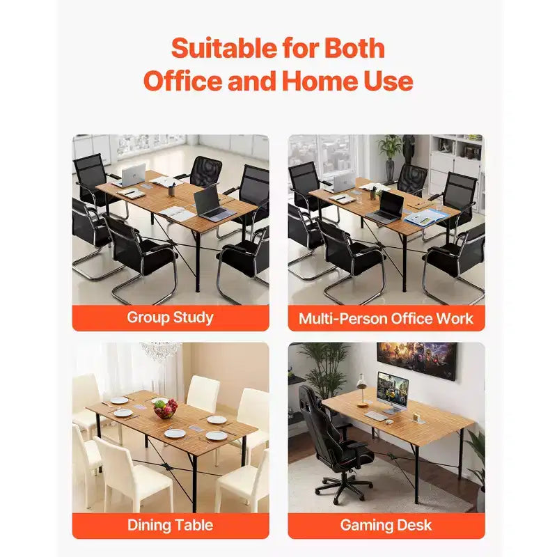 VEVOR Conference Table, 6 ft Office Meeting Table for 6-8 Person, Modern Rectangle Seminar Desk with Metal Legs, Meeting Desk Ideal for Office,Brown
