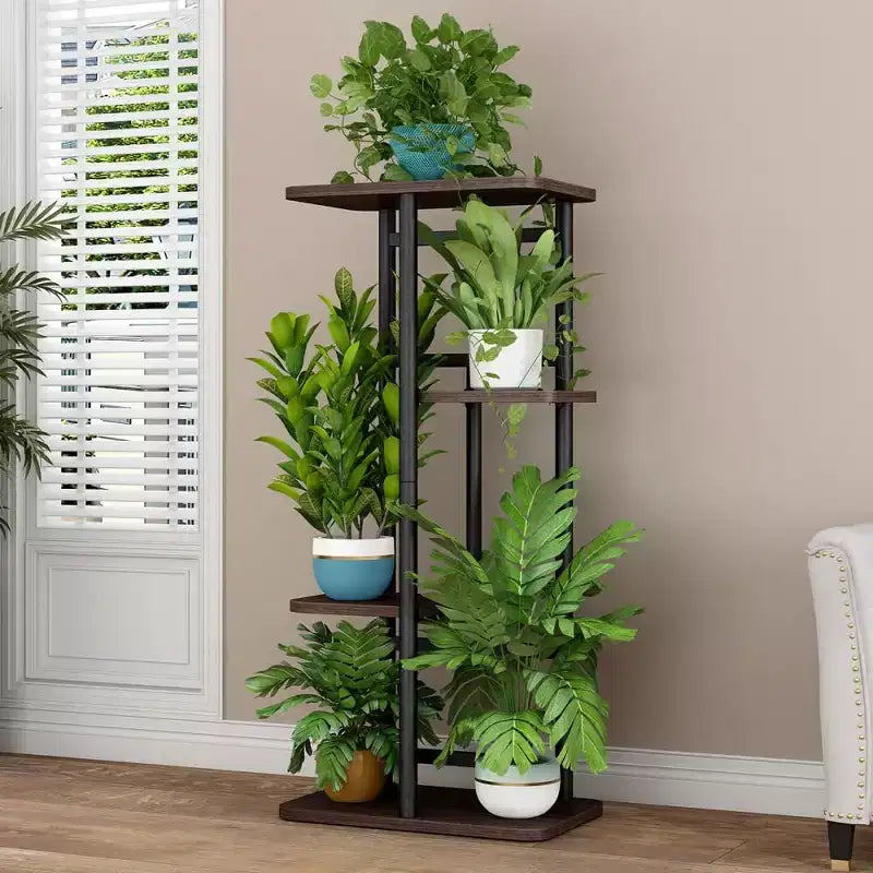 Support de Plante Intérieur Extérieur, Étagère d'Angle Haute à 4 Niveaux pour Plantes, Étagère Haute en Métal Multi-Niveaux pour Plantes, Présentoir pour Patio Jardin