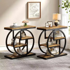 Lantine End Table Set of 2, 4-Tier Narrow Side Table with Storage Shelves, Wood Sofa Side Table for Bedroom, Living Room, Rustic Brown