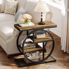 Lantine End Table Set of 2, 4-Tier Narrow Side Table with Storage Shelves, Wood Sofa Side Table for Bedroom, Living Room, Rustic Brown