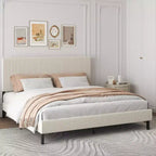 King Size Metal Platform Bed with Headboard, Bandaged Platform Bed Frame ,Antique Beige