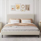King Size Metal Platform Bed with Headboard, Bandaged Platform Bed Frame ,Antique Beige