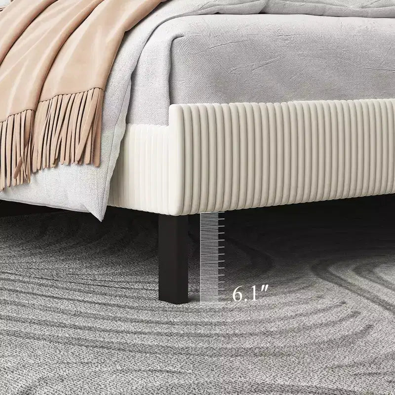 King Size Metal Platform Bed with Headboard, Bandaged Platform Bed Frame ,Antique Beige