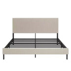King Size Metal Platform Bed with Headboard, Bandaged Platform Bed Frame ,Antique Beige