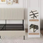King Size Metal Platform Bed with Headboard, Bandaged Platform Bed Frame ,Antique Beige
