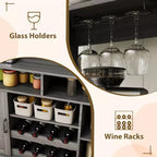 Meuble de bar à café de ferme de 47 pouces avec 5 crochets, porte-gobelets, buffet avec casier à vin, armoire de rangement pour cuisine et salon