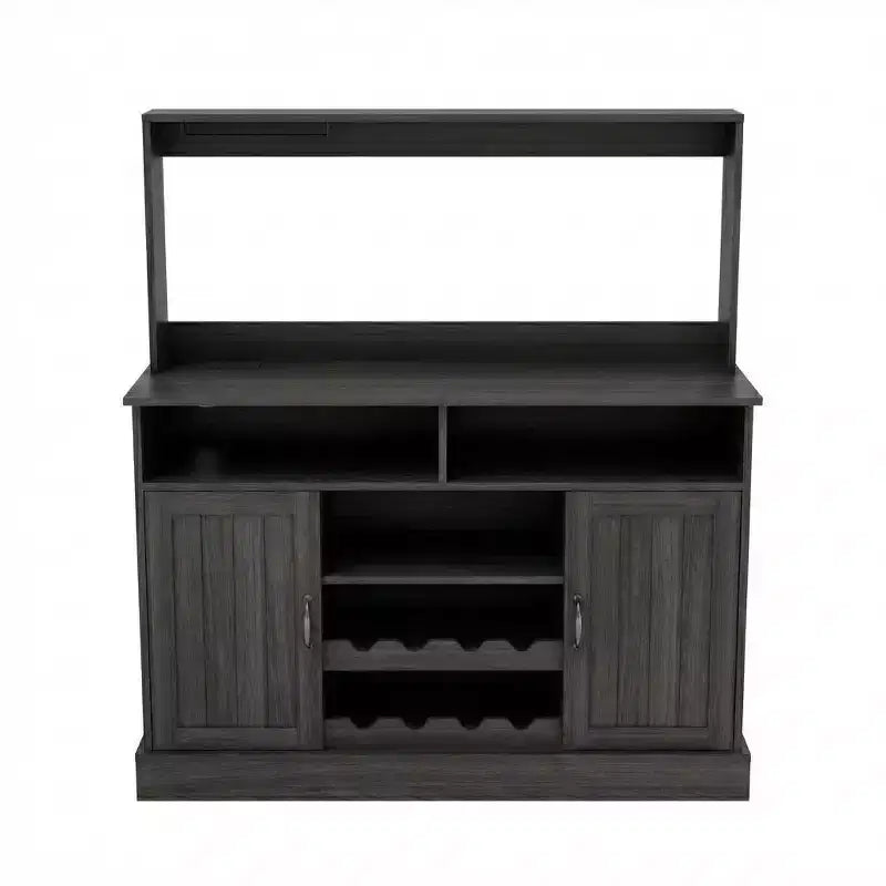 Meuble de bar à café de ferme de 47 pouces avec 5 crochets, porte-gobelets, buffet avec casier à vin, armoire de rangement pour cuisine et salon