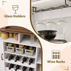 Meuble de bar à café de ferme de 47 pouces avec 5 crochets, porte-gobelets, buffet avec casier à vin, armoire de rangement pour cuisine et salon