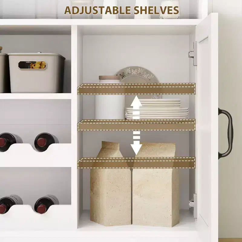 Meuble de bar à café de ferme de 47 pouces avec 5 crochets, porte-gobelets, buffet avec casier à vin, armoire de rangement pour cuisine et salon