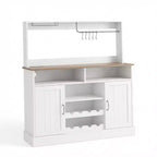 Meuble de bar à café de ferme de 47 pouces avec 5 crochets, porte-gobelets, buffet avec casier à vin, armoire de rangement pour cuisine et salon