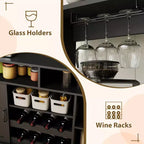 Meuble de bar à café de ferme de 47 pouces avec 5 crochets, porte-gobelets, buffet avec casier à vin, armoire de rangement pour cuisine et salon