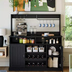 47 Farmhouse Coffee Bar Cabinet with 5 Hooks, Goblet Holder, Sideboard Cabinet with Wine Rack Hutch Storage Cabinet for Kitchen & Living Room