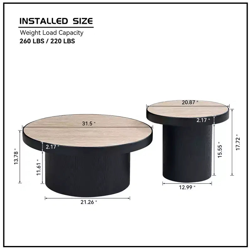 Ensemble de 2 tables basses rondes GDFStudio Larkspur avec plateaux en pierre frittée
