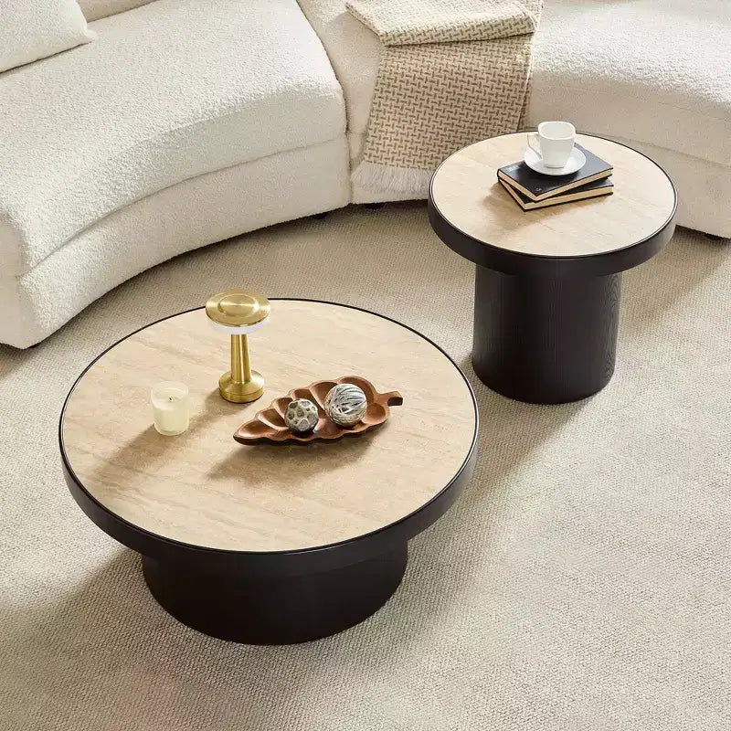 Ensemble de 2 tables basses rondes GDFStudio Larkspur avec plateaux en pierre frittée