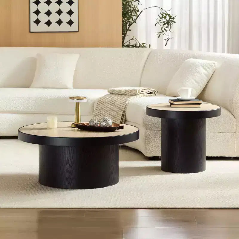 GDFStudio Larkspur 2-Piece Round Coffee Table Set with Sintered Stone Tabletops