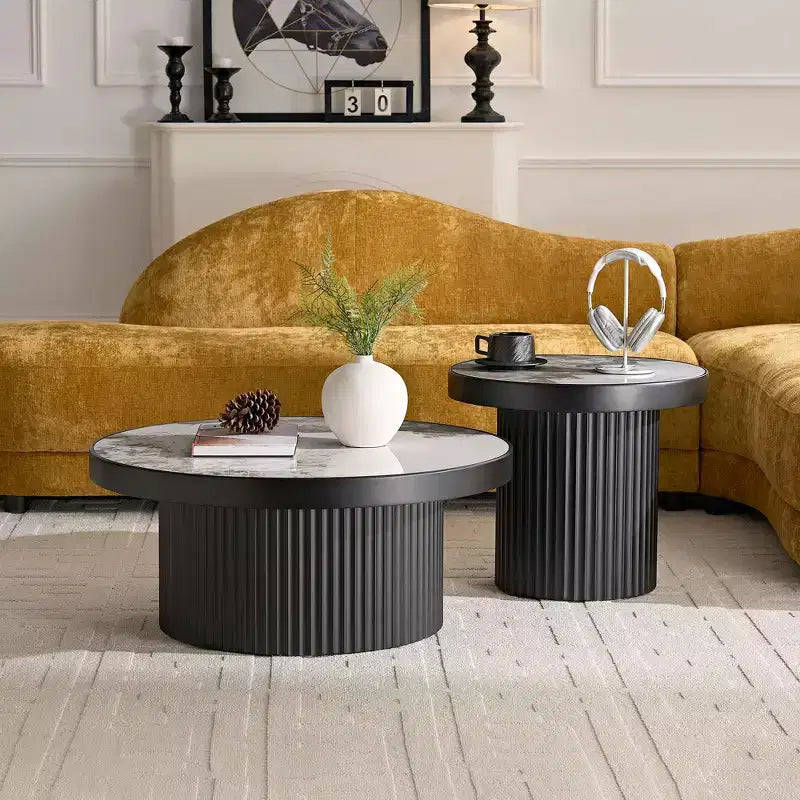 Ensemble de 2 tables basses rondes GDFStudio Larkspur avec plateaux en pierre frittée