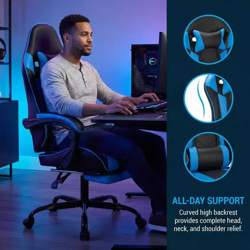 Gaming Chair with Footrest, Ergonomic Computer Chair with Headrest & Lumbar Support, Breathable Height Adjustable Game Chair for Home&Office