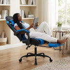 Gaming Chair with Footrest, Ergonomic Computer Chair with Headrest & Lumbar Support, Breathable Height Adjustable Game Chair for Home&Office
