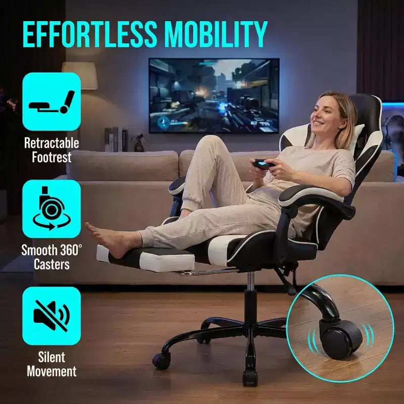 Gaming Chair with Footrest, Ergonomic Computer Chair with Headrest & Lumbar Support, Breathable Height Adjustable Game Chair for Home&Office