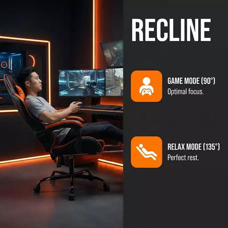 Gaming Chair with Footrest, Ergonomic Computer Chair with Headrest & Lumbar Support, Breathable Height Adjustable Game Chair for Home&Office