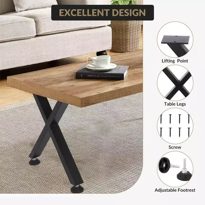 Pieds de table basse en métal Garvee, pieds de table robustes en forme de X avec pieds réglables pour table à manger, établi, lot de 2, noirs