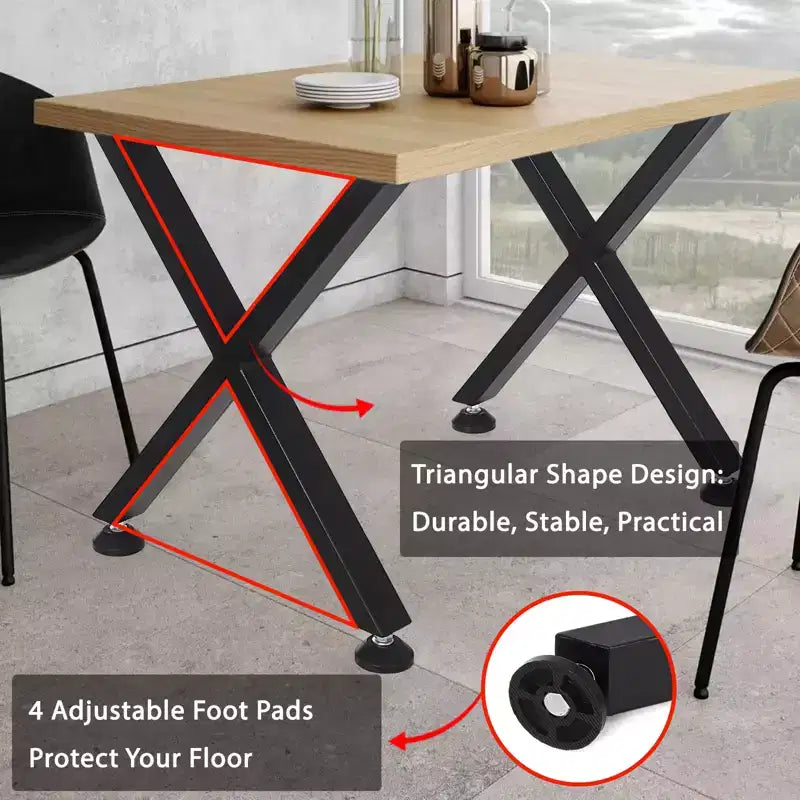 Pieds de table basse en métal Garvee, pieds de table robustes en forme de X avec pieds réglables pour table à manger, établi, lot de 2, noirs