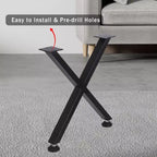 Pieds de table basse en métal Garvee, pieds de table robustes en forme de X avec pieds réglables pour table à manger, établi, lot de 2, noirs