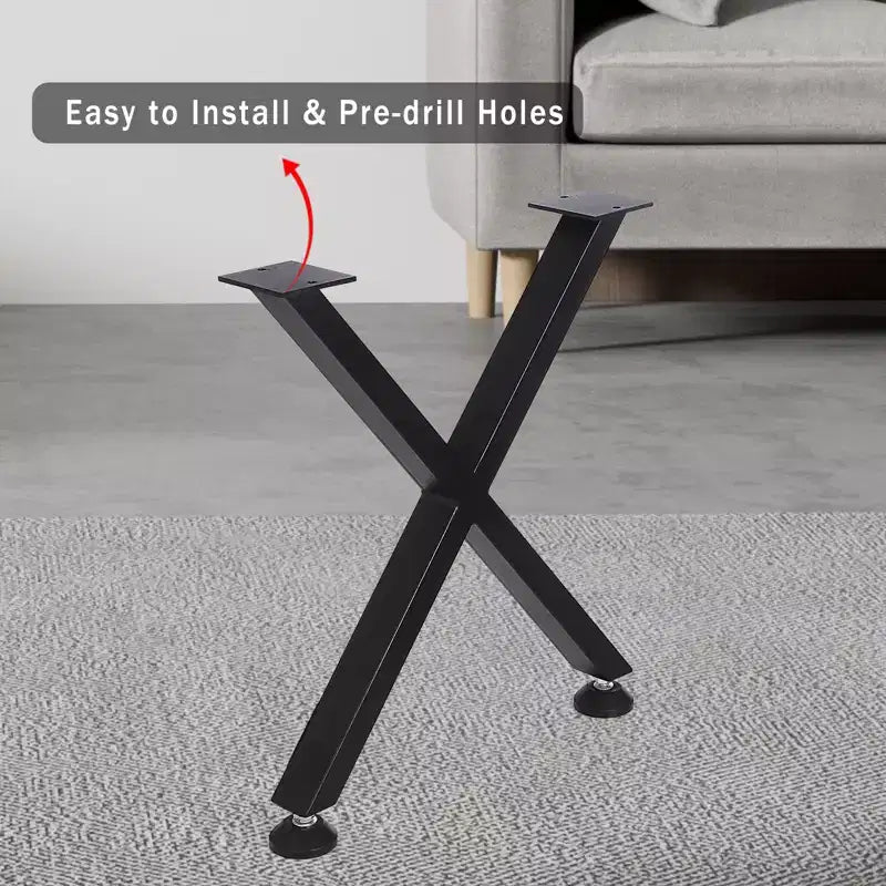 Pieds de table basse en métal Garvee, pieds de table robustes en forme de X avec pieds réglables pour table à manger, établi, lot de 2, noirs
