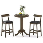 Costway 3 PCS Wood Bar Table Set with Pedestal Base, 2 Armless Stools, Padded Seat, Backrest