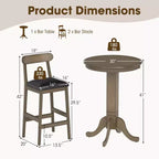 Costway 3 PCS Wood Bar Table Set with Pedestal Base, 2 Armless Stools, Padded Seat, Backrest