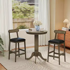 Costway 3 PCS Wood Bar Table Set with Pedestal Base, 2 Armless Stools, Padded Seat, Backrest