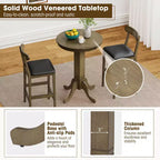 Costway 3 PCS Wood Bar Table Set with Pedestal Base, 2 Armless Stools, Padded Seat, Backrest